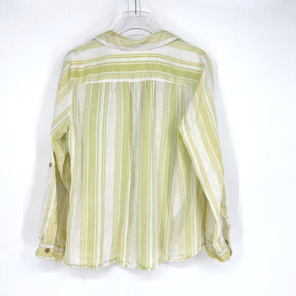 Charter Club Top Womens L Yellow Linen Striped Coastal Lightweight Preppy Yacht - Picture 2 of 4